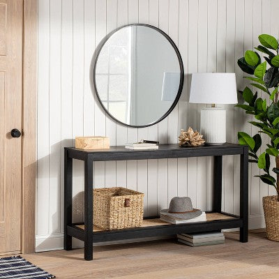  Console Table With Woven Rattan Shelf Black - Threshold™ Designed With Studio McGee