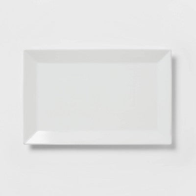  16" X 10" Porcelain Rectangular Rimmed Serving Platter White - Threshold™: Traditional Rectangle Serving Dish