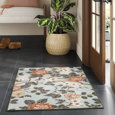  2'x3' Floral High Low Loop Accent Rug Green - Threshold™: Washable Entryway Throw, Indoor Skid-Resistant Rug