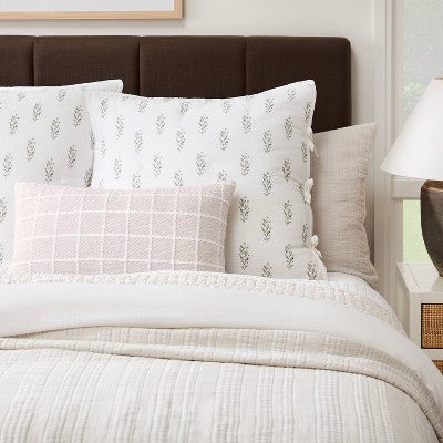  Oblong Woven Grid Decorative Throw Pillow Light Beige - Threshold™ Designed With Studio McGee: Cotton Ribbed, Indoor Rectangle Cushion