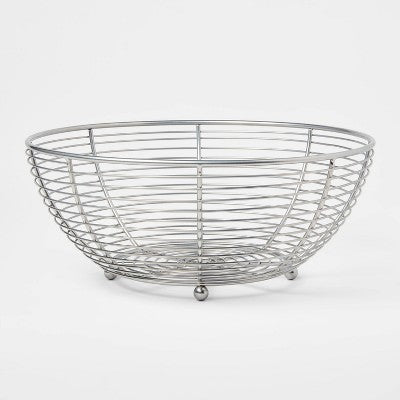  Nickel Fruit Basket - Threshold™: Handcrafted Steel Kitchen Rack, Freestanding Silver Fruit Holder, 12"x12"x5"