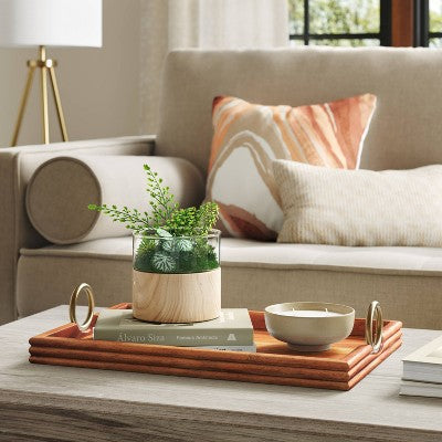  Acacia Wood Tray With Gold Ring Handles - Threshold™
