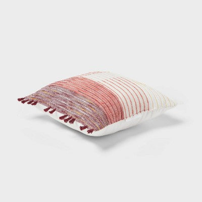  Woven Linework Dec Pillow Oblong Ivory/Plum Red/Dark Salmon Orange - Threshold™: Cotton Fabric, Indoor Decorative Accessory