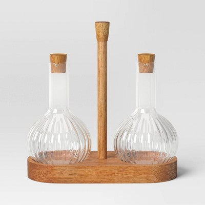 10oz Oil And Vinegar Bottle With Wood Caddy - Threshold™