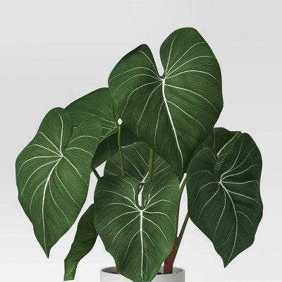  Artificial Potted Leaf In Modern Ceramic Pot Dark - Threshold™: Faux Philodendron, Indoor Decor, Stoneware Base