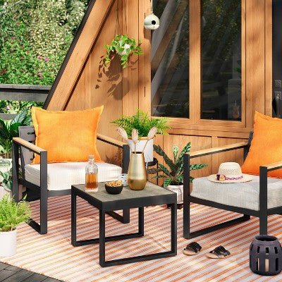  7'x10' Narrow Wornstripe Rectangular Woven Outdoor Area Rug Coral Orange - Threshold™