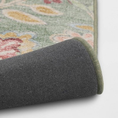  28"x84" Floral Memory Foam Runner Rug Sage Green - Threshold™
