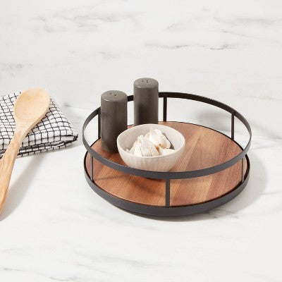  Wood Round Lazy Susan Spice Rack - Threshold™: Revolving Kitchen Organizer, Freestanding Black Wood & Metal
