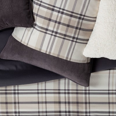  8pc Plaid With Corduroy Comforter Bedding Set Gray/Taupe - Threshold™