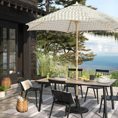  7'x10' Striped Rectangular Woven Outdoor Area Rug Charcoal Gray/Ivory - Threshold™