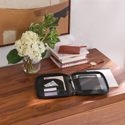  Faux Leather Zip Tech Case 9.98" Ring Binder Black - Threshold™
