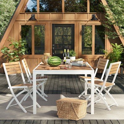  Bryant 4pk Faux Wood Folding Patio Bistro Chairs - White/Light Wood - Threshold™