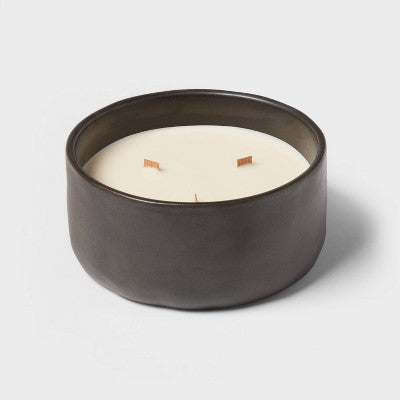  16oz Blackened Bowl Ceramic With Multi Woodwick And Dustcover Spice Vanilla Fig Candle Black - Threshold™