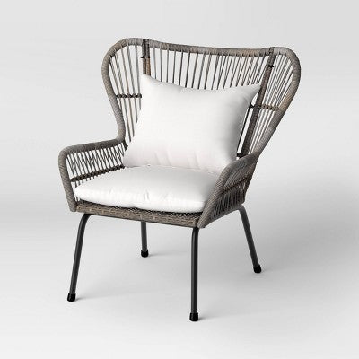  2pc Steel And Wicker Latigo Rust Resistant Outdoor Patio Club Chairs Gray - Threshold™
