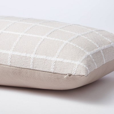  Oblong Woven Grid Decorative Throw Pillow Light Beige - Threshold™ Designed With Studio McGee: Cotton Ribbed, Indoor Rectangle Cushion