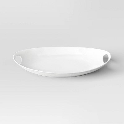  13"x18" Porcelain Oval Serving Platter White - Threshold™: Serveware With Handles, Microwave & Dishwasher-Safe