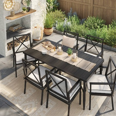  Searsburg Aluminum 6 Person Rectangle Slat Top Patio Dining Table, Outdoor Furniture - Black - Threshold™