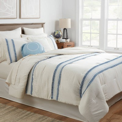  12pc Embroidered Fringe Stripe With Tassels Comforter & Sheet Bedding Set - Threshold™