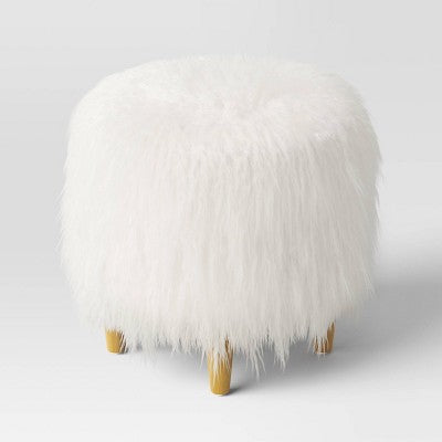  Holley Mongolian Fur/Wood Ottoman Cream - Threshold™: Padded, No Assembly, Plywood Frame
