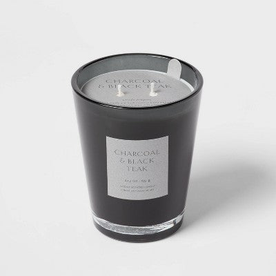  Colored Vase Glass With Dustcover & Black Teak Candle Black - Threshold™
