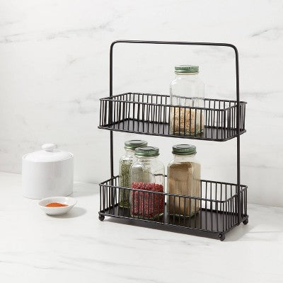  Iron 2-Tier Wire Spice Rack Black - Threshold™: Freestanding Seasoning Organizer, Kitchen Storage Solution