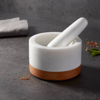  Marble/Wood Mortar And Pestle - Threshold™