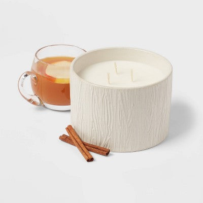  Textured Straight Side Ceramic Warm Cider & Cinnamon Candle White - Threshold™