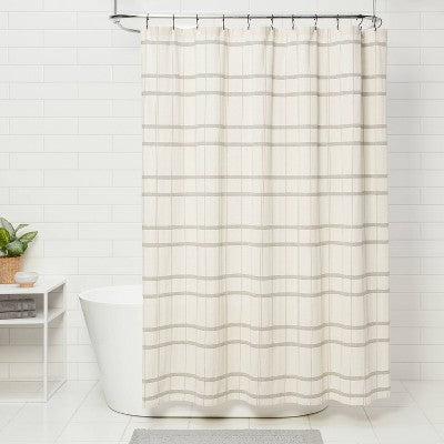  Woven Modern Plaid Shower Curtain Ivory - Threshold™