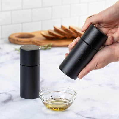  2pc Acacia Round Salt And Pepper Grinder Set Black - Threshold™: 5" Height, 63 Volume Capacity, Spice Mills, 2 Pieces
