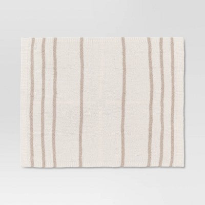  Cozy Feathery Knit Border Striped Throw Blanket - Threshold™