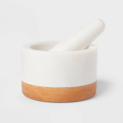  Marble/Wood Mortar And Pestle - Threshold™