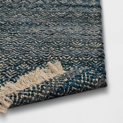  2'4"x7' Handloom Diamond Runner Rug Blue - Threshold™: Indoor Low Pile, Cotton & Jute, Entryway Or Kitchen Use