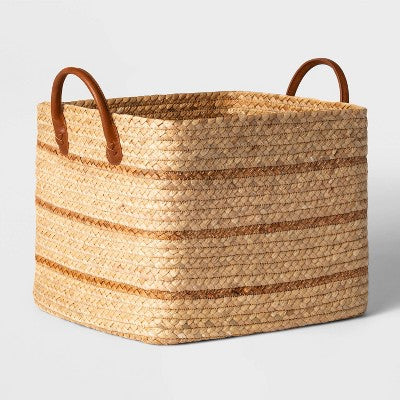  Braided Water Hyacinth Basket With Faux Leather Handles - Threshold™