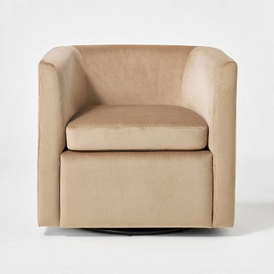  Vernon Upholstered Barrel Swivel Chair Light Brown Velvet - Threshold™ Designed With Studio McGee