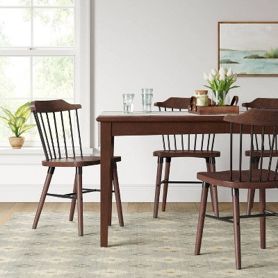  Delway Curved Back Mixed Material Dining Chair Walnut - Threshold™