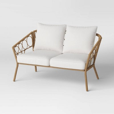  Steel And Wicker Britanna Rust Resistant Outdoor Patio Loveseat Arm Chair Light Brown - Threshold™
