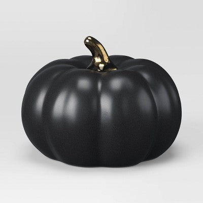  Set Of 3 Small Ceramic Halloween Pumpkins With Gold Stem - Threshold™