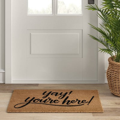 1'6"x2'6" Yay You're Here Coir Doormat Black/Beige - Threshold™