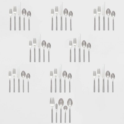  45pc Newfane Flatware Set Silver - Threshold™: Stainless Steel Silverware Set, Service For 4, Forks Spoons Knives
