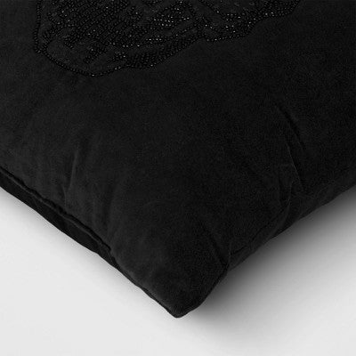  Square Beaded Skull Velvet Throw Pillow Black - Threshold™: Halloween Decor, Indoor, Ghosts & Ghouls Theme