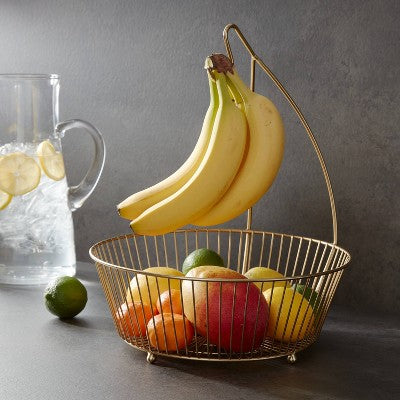  Delavan Collection Metal Wire Fruit Basket With Banana Hanger Gold - Threshold™: Iron Round Fruit Bowl & Banana Stand