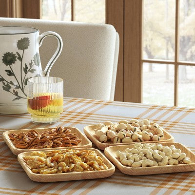  4pc 6"x6" Wood Square Serving Platter Natural - Threshold™: Serveware, Faux Wooden Plates, Spot Clean, Brown