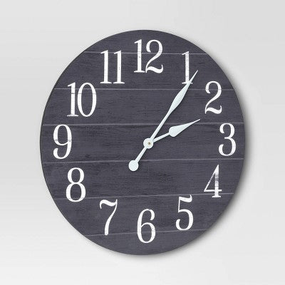  26" Farmhouse Wooden Wall Clock Black - Threshold™