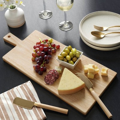  3pc 19.35"x8" Rubberwood Rectangle Serving Board With Brass Cheese Tools Brown - Threshold™: Charcuterie Platter Set