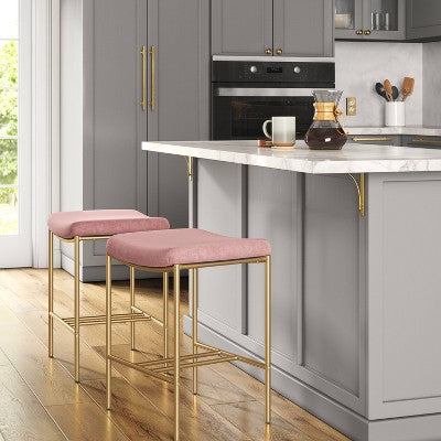  Orion Luxe Backless Counter Height Barstool With Brass Legs Blush Velvet - Threshold™
