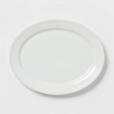  15" X 12" Ceramic Oval Beaded Platter White - Threshold™: Porcelain Serveware, Dishwasher & Microwave Safe