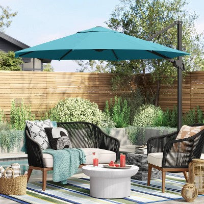  11'x11' Offset Patio Umbrella Turquoise - Black Pole - Threshold™