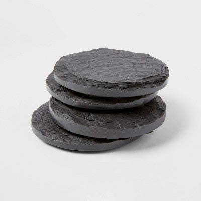  4pk Slate Coasters - Threshold™: Black Drink Coasters, Traditional Style, 4x4 Inch, Spot Clean