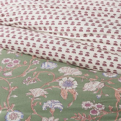  Boho Reversible Printed Comforter & Sham Set Green Floral - Threshold™