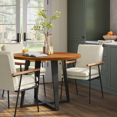  42" Rowan Mixed Material Round Dining Table Natural Wood/Black Metal - Threshold™